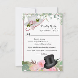Blush roze Romantic Floral Wedding RSVP Kaartje