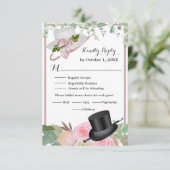 Blush roze Romantic Floral Wedding RSVP Kaartje (Staand voorkant)