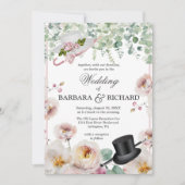 Blush Roze Romantische Bloemen Top Hat bruiloft Kaart (Voorkant)