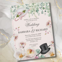 Blush Roze Romantische Bloemen Top Hat bruiloft