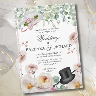 Blush Roze Romantische Bloemen Top Hat bruiloft Kaart