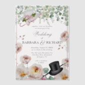 Blush Roze Romantische Bloemen Top Hat bruiloft Vellum Uitnodigingen (Voorkant)