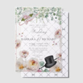 Blush Roze Romantische Bloemen Top Hat bruiloft Vellum Uitnodigingen (Offset (Uitnodiging))