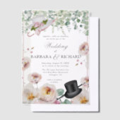 Blush Roze Romantische Bloemen Top Hat bruiloft Vellum Uitnodigingen (Offset)