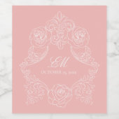 Blush roze Romantische Crest Monogram Wijn Etiket (Enkel label)