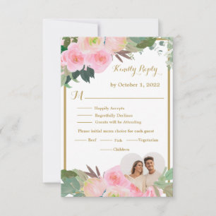 Blush Roze Romantische Floral Bruiloft RSVP Kaart