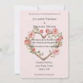 Blush Roze Romantische Rode Roos Bloemen Hart Huwe Kaart (Voorkant)