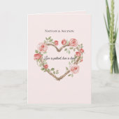 Blush Roze Romantische Rode Roos Bloemen Hart Huwe Kaart (Voorkant)