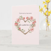 Blush Roze Romantische Rode Roos Bloemen Hart Huwe Kaart (Gele Bloem)