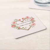 Blush Roze Romantische Rode Roos Bloemen Hart Huwe Kartonnen Onderzetters (Schuin)