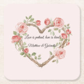 Blush Roze Romantische Rode Roos Bloemen Hart Huwe Kartonnen Onderzetters (Voorkant)
