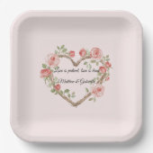 Blush Roze Romantische Rode Roos Bloemen Hart Huwe Papieren Bordje (Voorkant)