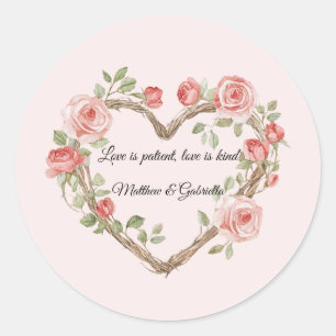 Blush Roze Romantische Rode Roos Bloemen Hart Huwe Ronde Sticker
