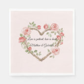 Blush Roze Romantische Rode Roos Bloemen Hart Huwe Servet (Voorkant)