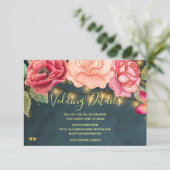 Blush roze romantische rozen bruiloft gast details informatiekaartje (Staand voorkant)