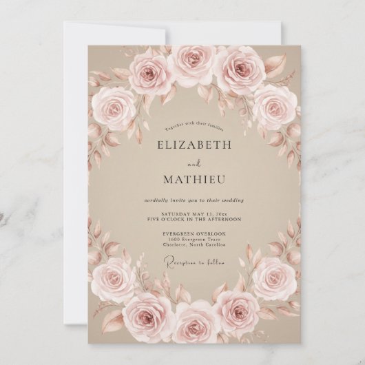 Blush Roze Romantische Trouwdag Kaart (Voorkant)