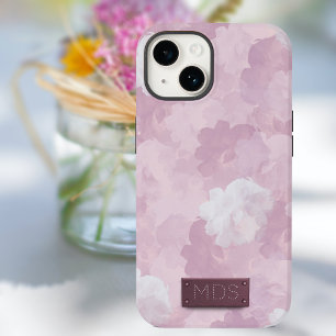 Blush Roze Romantische Waterverf Floral Monogram Case-Mate iPhone 14 Hoesje