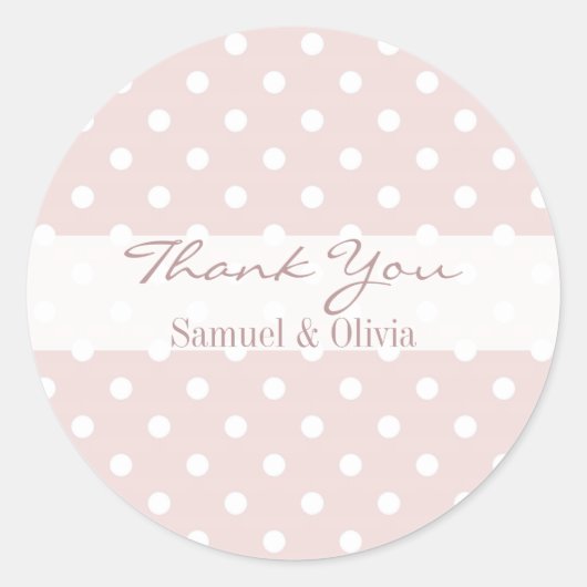 Blush roze ronde aangepaste polka gestippeld dank sticker (Voorkant)