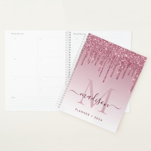 Blush roze rood Glitter Drift Girly Monogram Planner (Display)