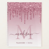 Blush roze rood Glitter Drift Girly Monogram Planner (Voorkant)