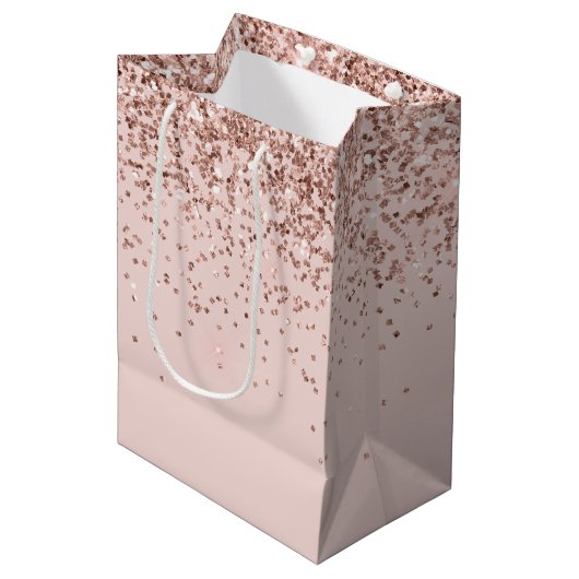 Blush roze rood glitter Sparkle Medium Cadeauzakje (Voorkant Gekanteld)