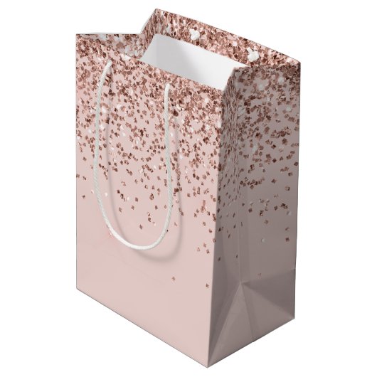 Blush roze rood glitter Sparkle Medium Cadeauzakje (Achterkant Gekanteld)