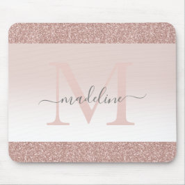 Blush roze rood Glitter Sparkle Monogram Muismat