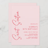 Blush Roze Rood Script Sweet 16 Verjaardagsfeest Kaart (Voorkant / Achterkant)
