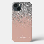 Blush roze rood zilver Glitter Monogram Case-Mate iPhone Case (Achterkant)