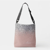 Blush roze rood zilver Glitter Monogram Crossbody Tas (Voorkant)
