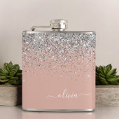 Blush roze rood zilver Glitter Monogram Heupfles