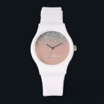 Blush roze rood zilver Glitter Monogram Horloge<br><div class="desc">Roos Gold - Blush roze en Silver Sparkle Glitter Script Monogram Name Watch. Dit maakt het perfecte afstuderen,  de verjaardag,  de bruiloft,  het vrijgezellenfeest,  de verjaardag,  het baby shower of het bachelorette feest cadeau voor iemand die van glam luxe en chic stijlen houdt.</div>