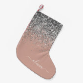 Blush roze rood zilver Glitter Monogram Kleine Kerstsok (Voorkant (Hangend))