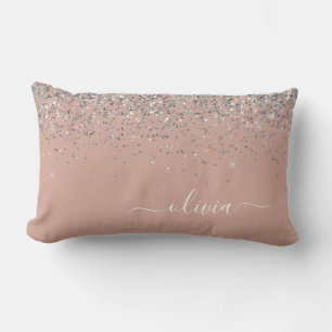 Blush roze rood zilver Glitter Monogram Kussen