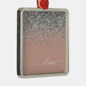 Blush roze rood zilver Glitter Monogram Metalen Ornament (Rechts)