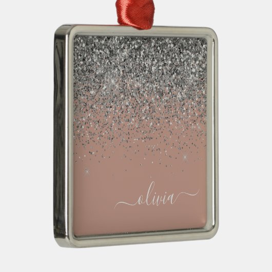 Blush roze rood zilver Glitter Monogram Metalen Ornament (Rechts)