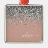Blush roze rood zilver Glitter Monogram Metalen Ornament (Voorkant)