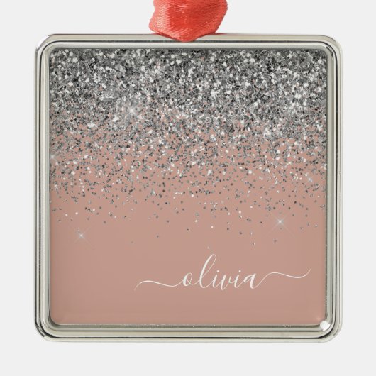 Blush roze rood zilver Glitter Monogram Metalen Ornament (Voorkant)