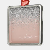 Blush roze rood zilver Glitter Monogram Metalen Ornament (Links)