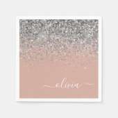 Blush roze rood zilver Glitter Monogram Servet (Voorkant)