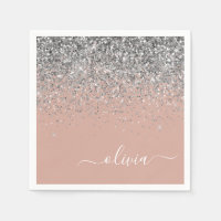 Blush roze rood zilver Glitter Monogram