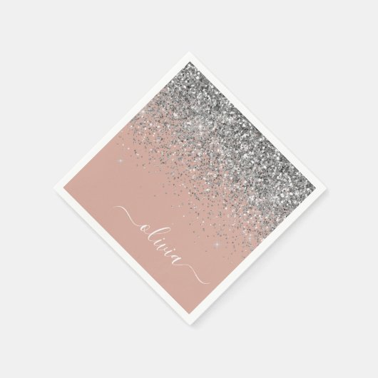Blush roze rood zilver Glitter Monogram Servet (Hoek)