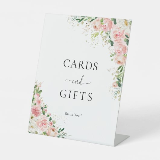 Blush roze roodkaarten en cadeaubonnen reclamebord met voetstuk (Voorkant)