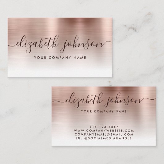 Blush roze roodroodbruin geborsteld metaal stijlvo visitekaartje (Voorkant / Achterkant)