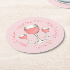 Blush Roze Roos All Day Rosé Wijn Bruiloftsborrel Ronde Kartonnen Onderzetter