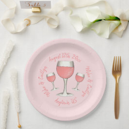 Blush Roze Roos All Day Rosé Wijn Bruiloftsfeest Papieren Bordje