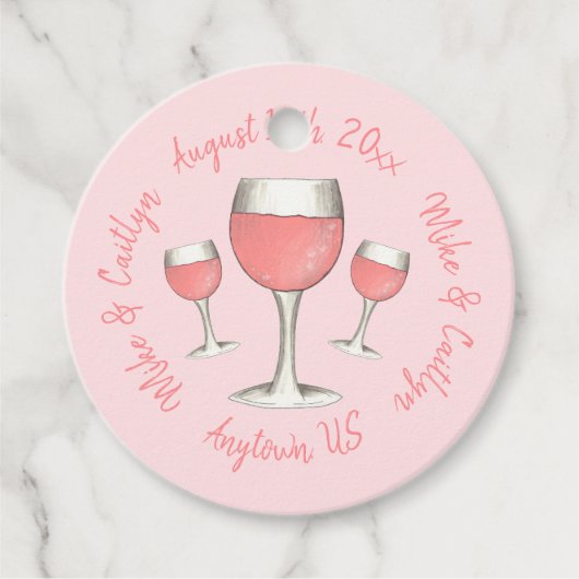 Blush Roze Roos Allerdaagse Rosé Wijn Bruiloftsfee Bedankjes Labels (Voorkant)