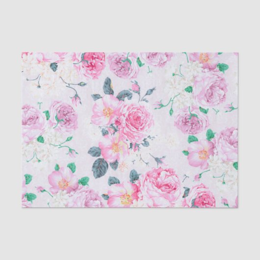 blush roze roos bloemenelegante damast tissuepapier (Voorkant)