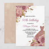 Blush roze Roos Dress 50th Birthday Party Kaart (Voorkant / Achterkant)