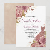 Blush Roze Roos Dress Sweet 16 Party Kaart (Voorkant / Achterkant)
